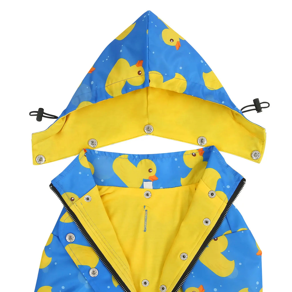 HDE Blue Ducks Dog Double Layer Zip up Raincoat with Hood Pockets Water Resistant Nylon Costume for Pets Puppy Clothes with Drawstrings & Harness Hole