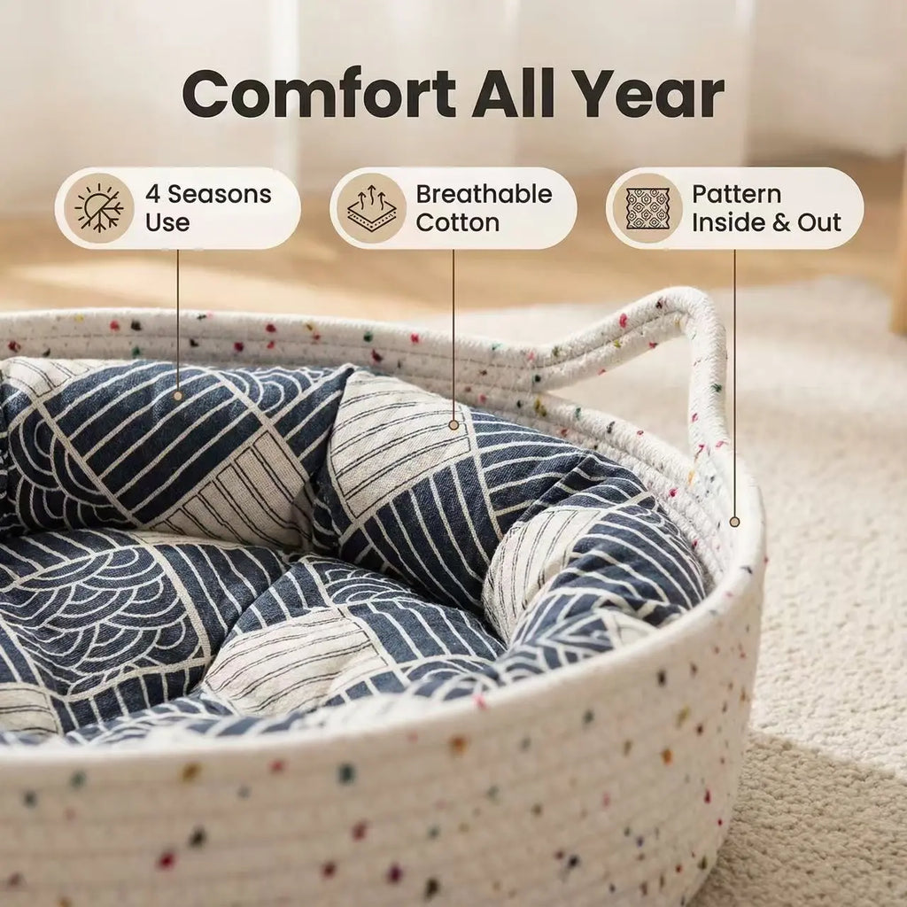 Cozy Cat Bed Three-In-One with U-Shaped Cushion & Scratch-Resistant Pad Hand-Woven Design Detachable Washable All-Season