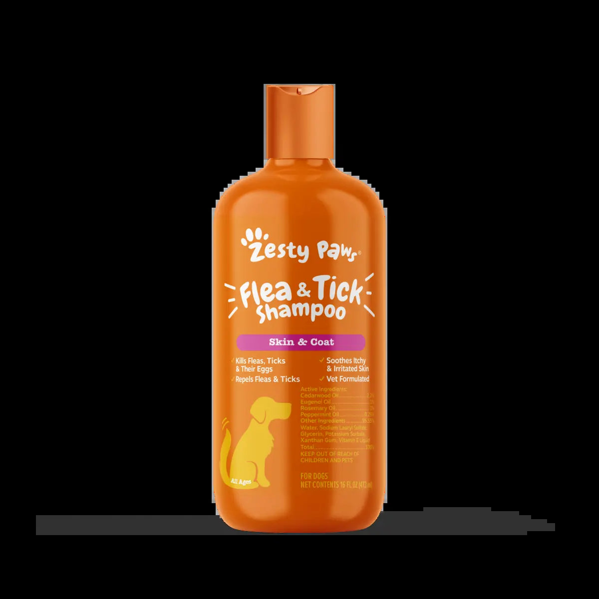 Zesty Paws Flea & Tick Removal Shampoo for Dogs - 16-Fl Oz Natural Soothing Deodorizing Cleaning Formula with Cedarwood Oil & Peppermint for Skin & Coat Care