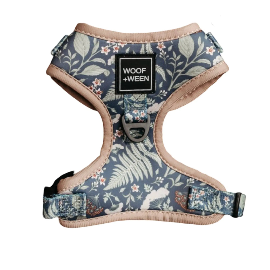 Adjustable  BOTANICAL PUP Blue Plant Dog Harness