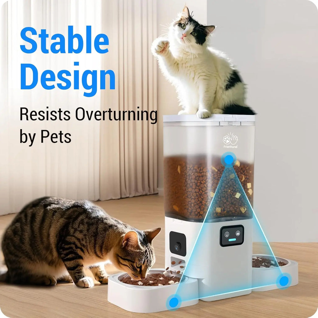 Frienhund Dual Camera Smart Automatic Pet Feeder with 1080P HD Monitoring, App Remote Control, 7L Large Capacity, Timed and Portion Feeding, Dual Bowl Design for Multi Pet Homes