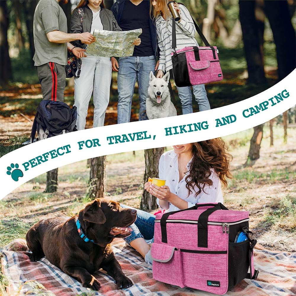 Dog Travel Bag - Travel Pet Organizer with Food Container and Bowls