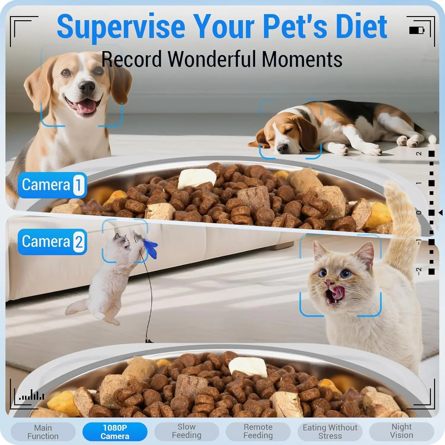 Frienhund Dual Camera Smart Automatic Pet Feeder with 1080P HD Monitoring, App Remote Control, 7L Large Capacity, Timed and Portion Feeding, Dual Bowl Design for Multi Pet Homes