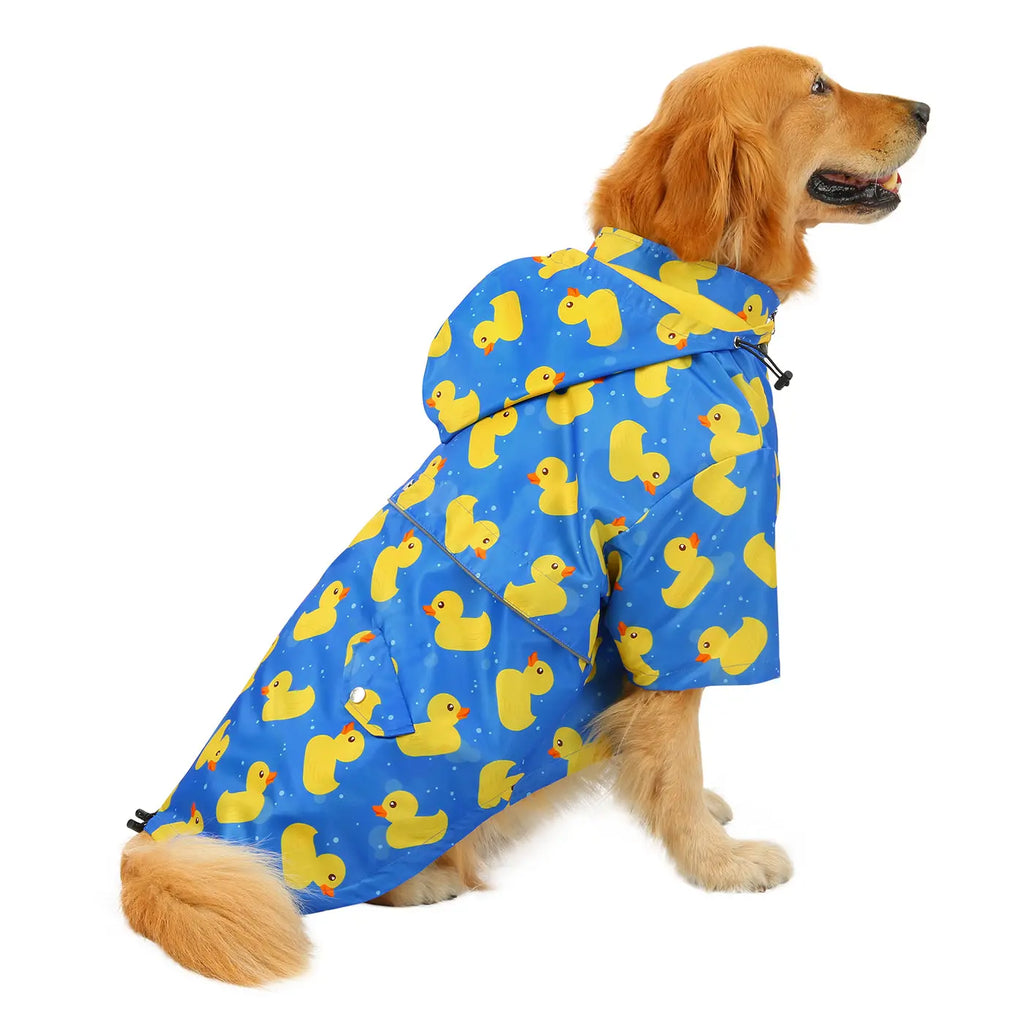 HDE Blue Ducks Dog Double Layer Zip up Raincoat with Hood Pockets Water Resistant Nylon Costume for Pets Puppy Clothes with Drawstrings & Harness Hole