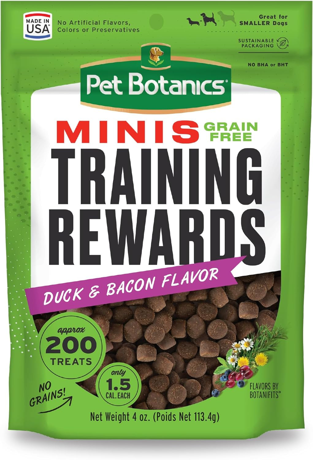 4 oz. Pouch of Mini Soft & Chewy Training Treats, Duck and Bacon Flavor, 200 Treats per Bag, Preferred by Professional Trainers
