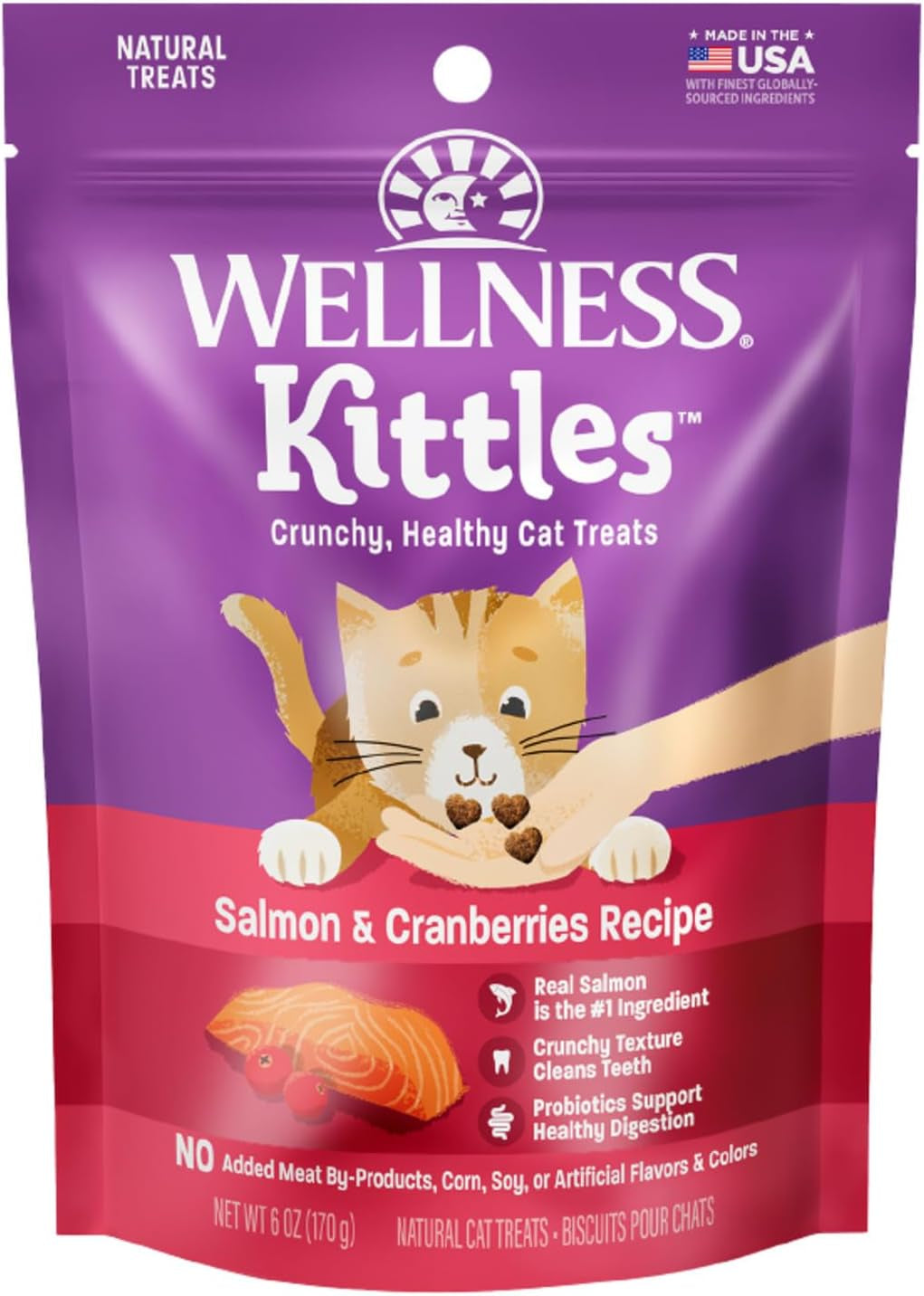 Kittles Crunchy Natural Grain Free Cat Treats, Salmon & Cranberries Recipe, 6-Ounce Bag