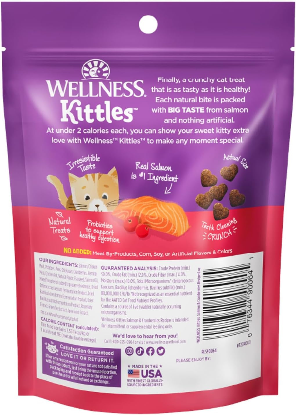 Kittles Crunchy Natural Grain Free Cat Treats, Salmon & Cranberries Recipe, 6-Ounce Bag