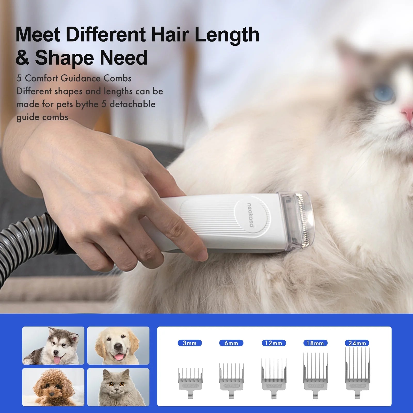 Neabot P1 Pro Dog Grooming Kit with Vacuum, 5-In-1 Low-Noise Pet Clippers, Deshedding Brush