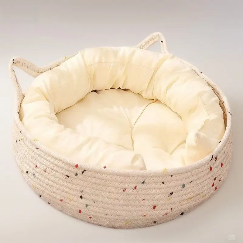 Cozy Cat Bed Three-In-One with U-Shaped Cushion & Scratch-Resistant Pad Hand-Woven Design Detachable Washable All-Season