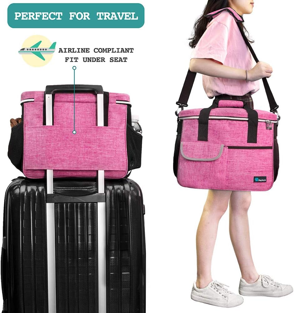 Dog Travel Bag - Travel Pet Organizer with Food Container and Bowls