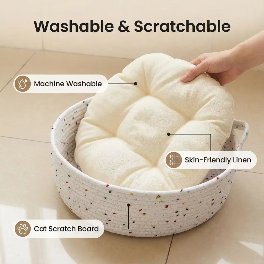 Cozy Cat Bed Three-In-One with U-Shaped Cushion & Scratch-Resistant Pad Hand-Woven Design Detachable Washable All-Season