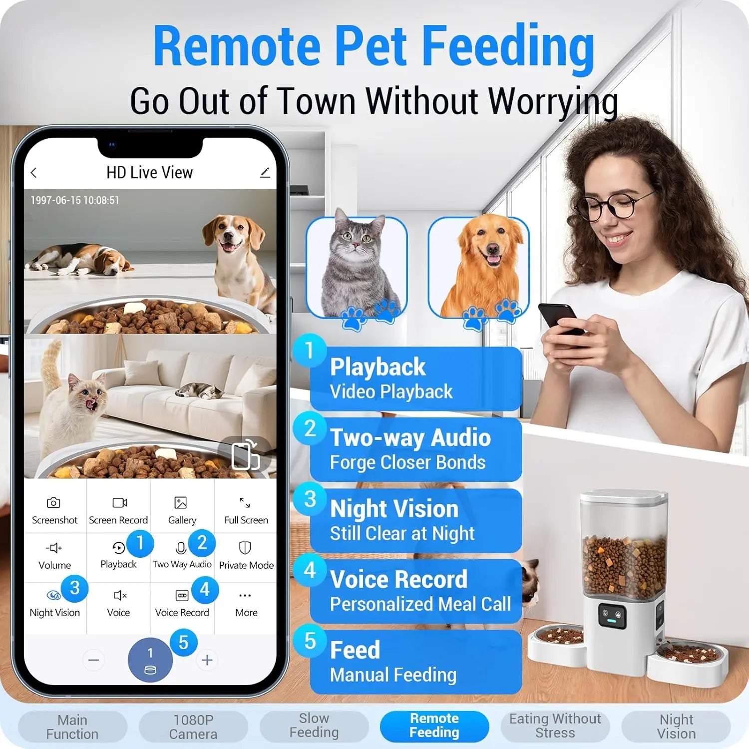 Frienhund Dual Camera Smart Automatic Pet Feeder with 1080P HD Monitoring, App Remote Control, 7L Large Capacity, Timed and Portion Feeding, Dual Bowl Design for Multi Pet Homes