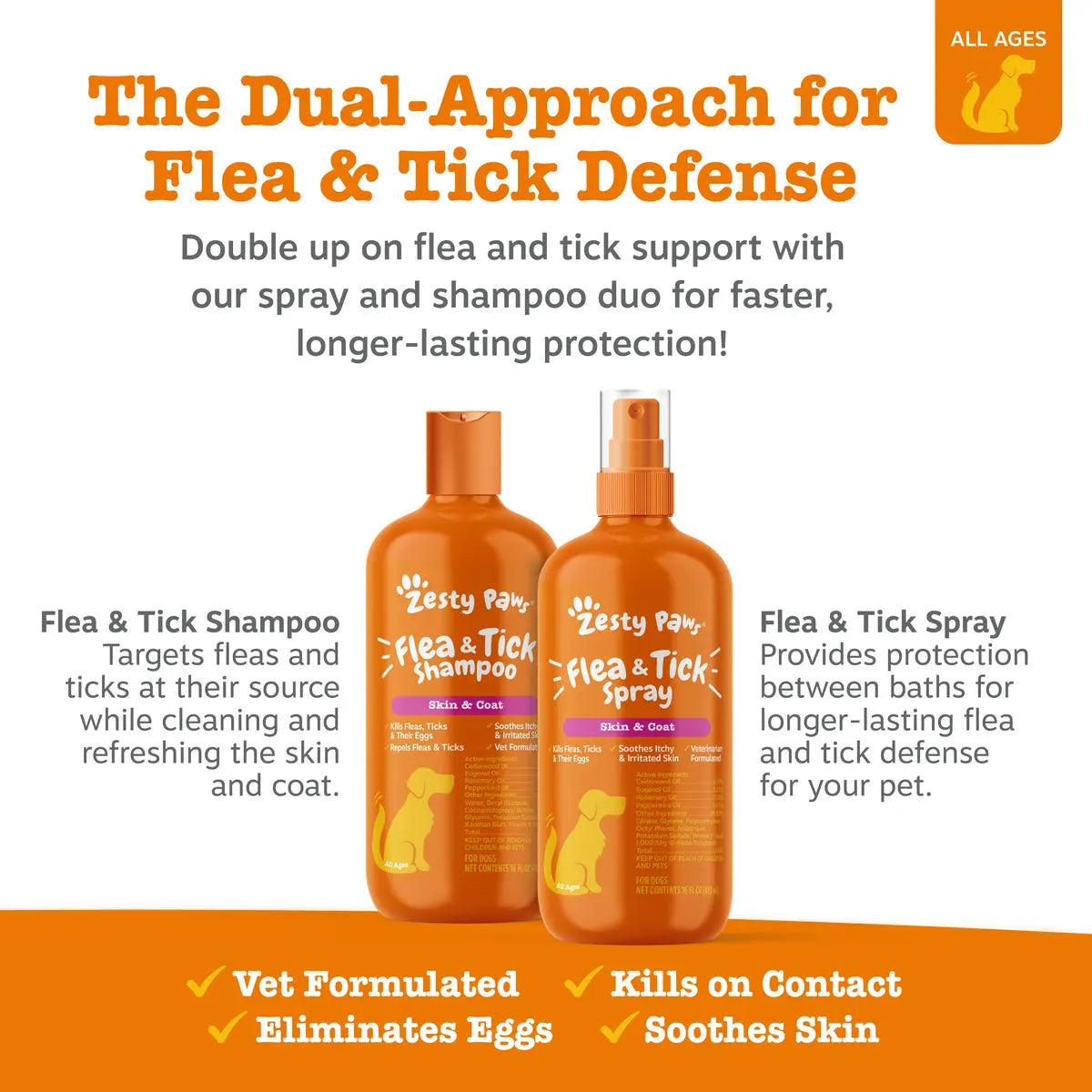 Zesty Paws Flea & Tick Removal Shampoo for Dogs - 16-Fl Oz Natural Soothing Deodorizing Cleaning Formula with Cedarwood Oil & Peppermint for Skin & Coat Care