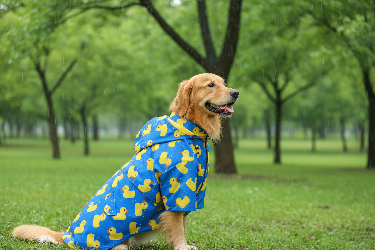 Dog Raincoat with Hood – Waterproof Double Layer Zip-Up Jacket