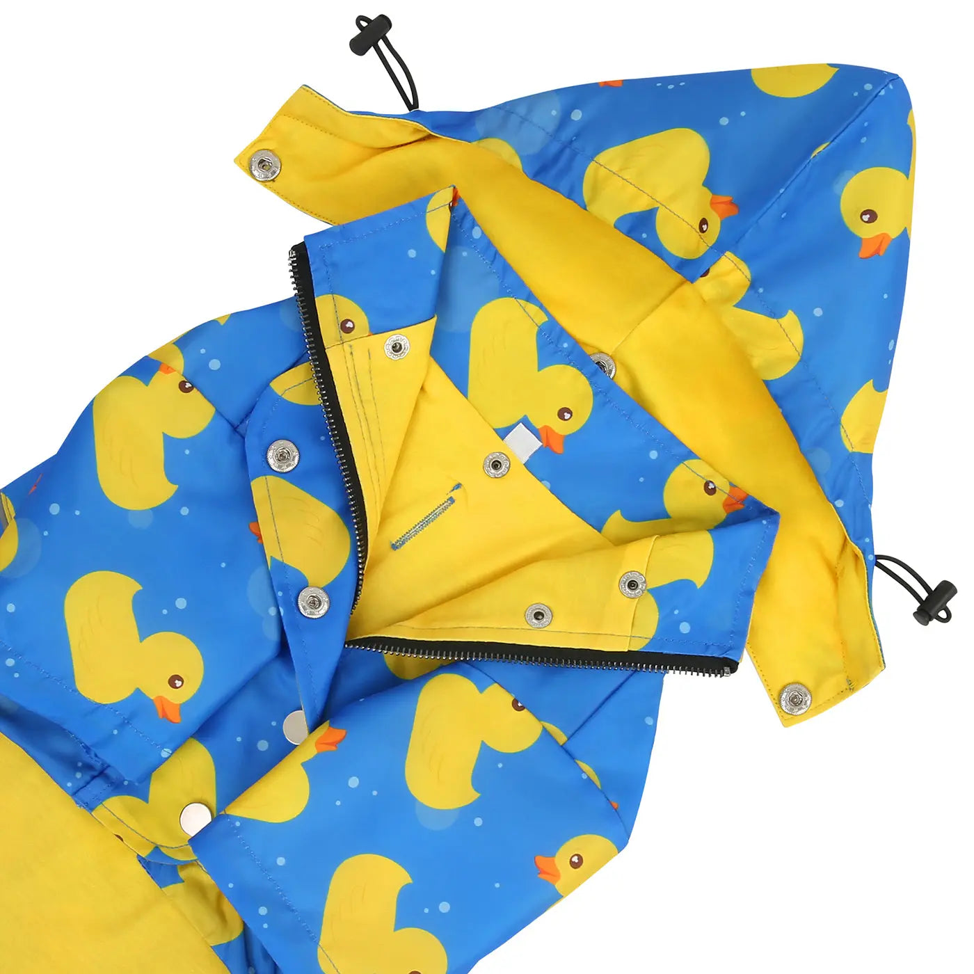 HDE Blue Ducks Dog Double Layer Zip up Raincoat with Hood Pockets Water Resistant Nylon Costume for Pets Puppy Clothes with Drawstrings & Harness Hole