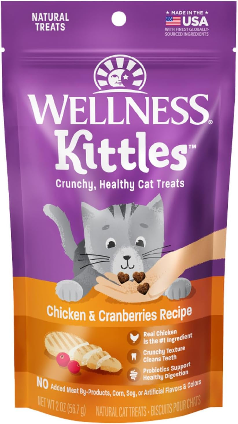Kittles Crunchy Natural Grain-Free Cat Treats, Chicken & Cranberry, 2-Ounce Bag