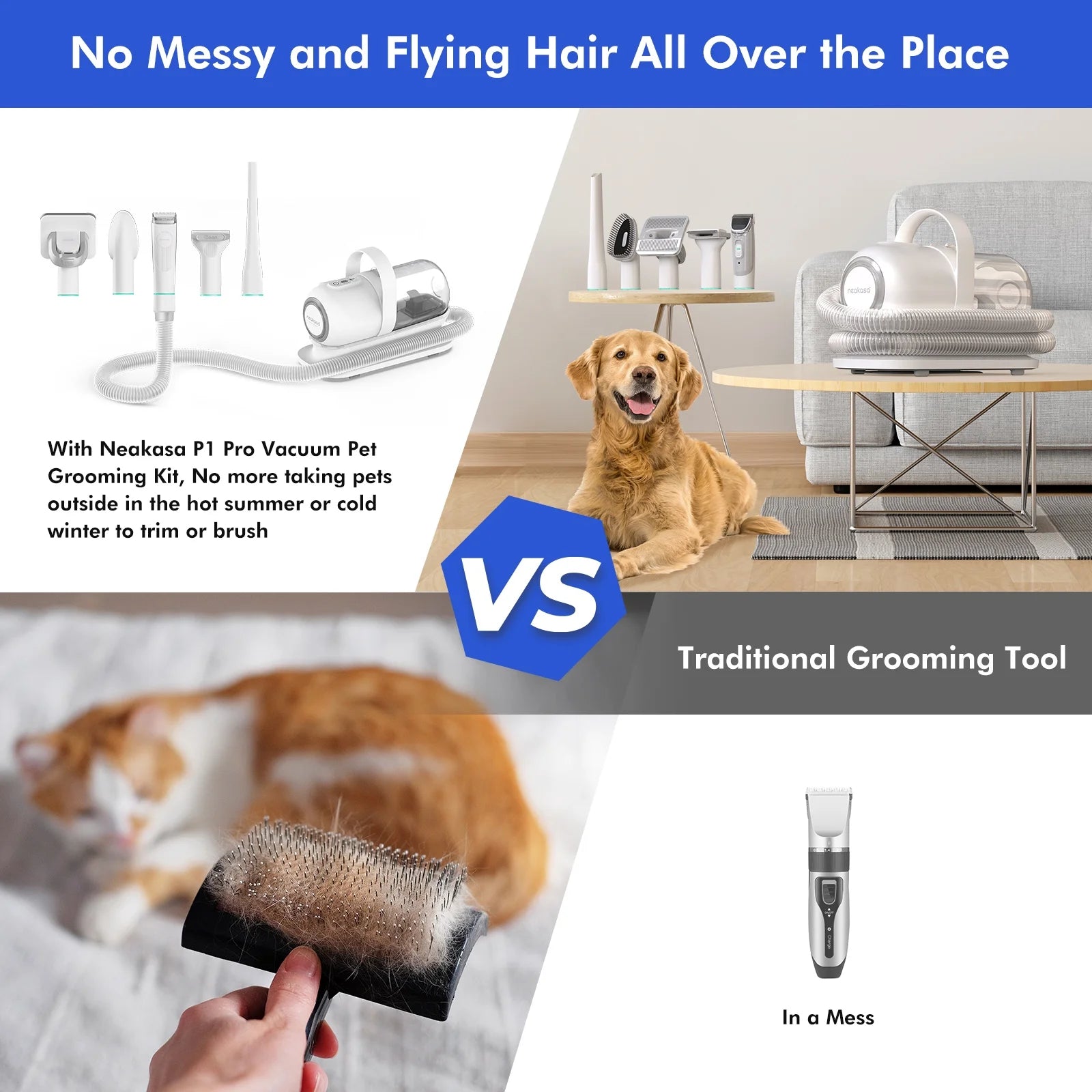 Neabot P1 Pro Dog Grooming Kit with Vacuum, 5-In-1 Low-Noise Pet Clippers, Deshedding Brush
