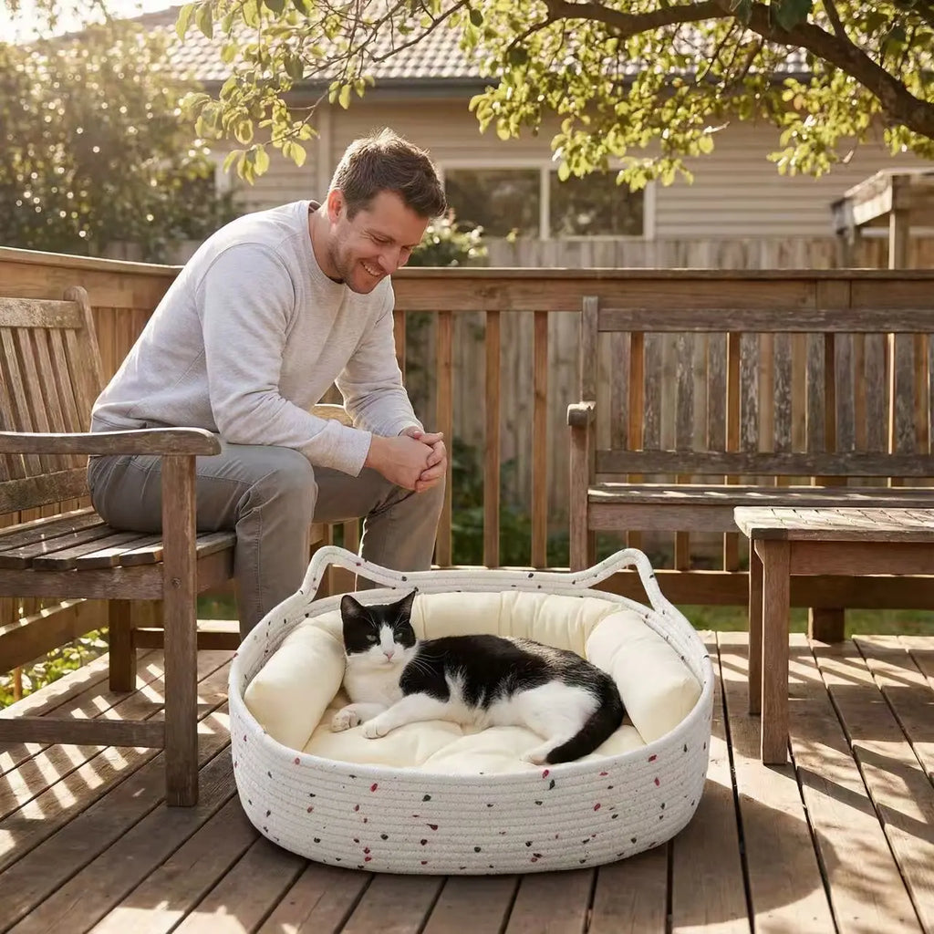 Cozy Cat Bed Three-In-One with U-Shaped Cushion & Scratch-Resistant Pad Hand-Woven Design Detachable Washable All-Season